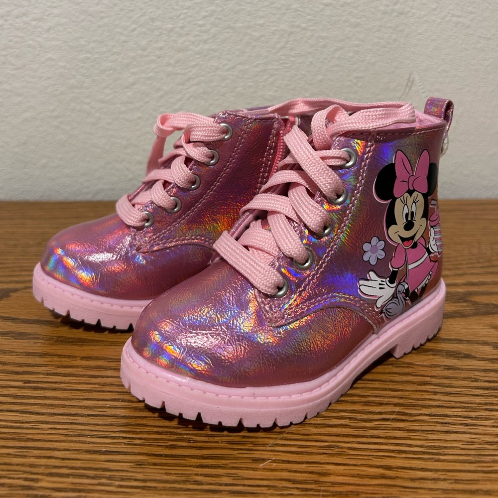 Disney Pink Metallic Minnie Mouse Boots NWOT - Picture 1 of 11